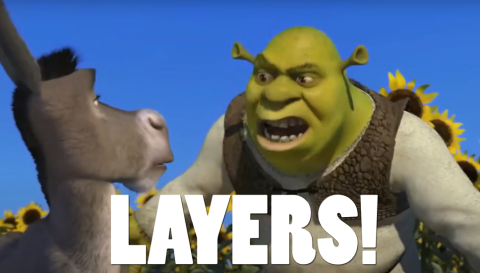Image of Shrek and Donkey with "Layers!" across the bottom